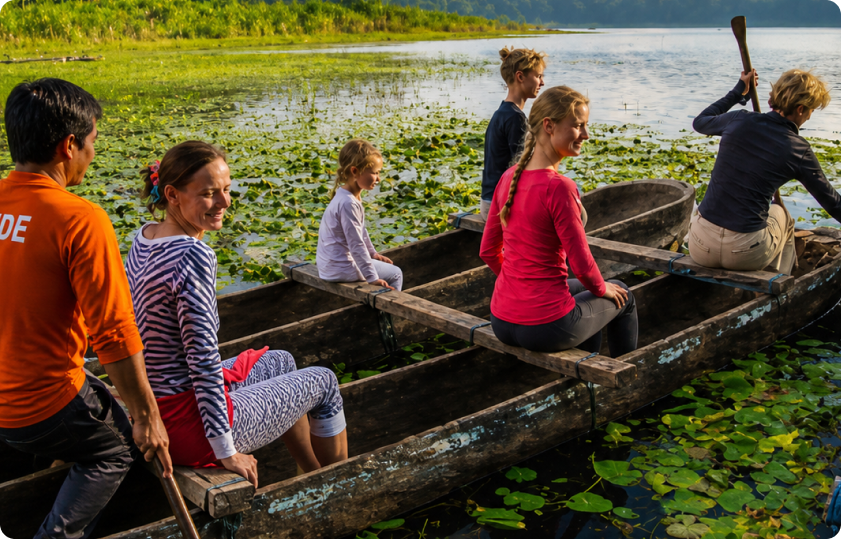 family trekking bali