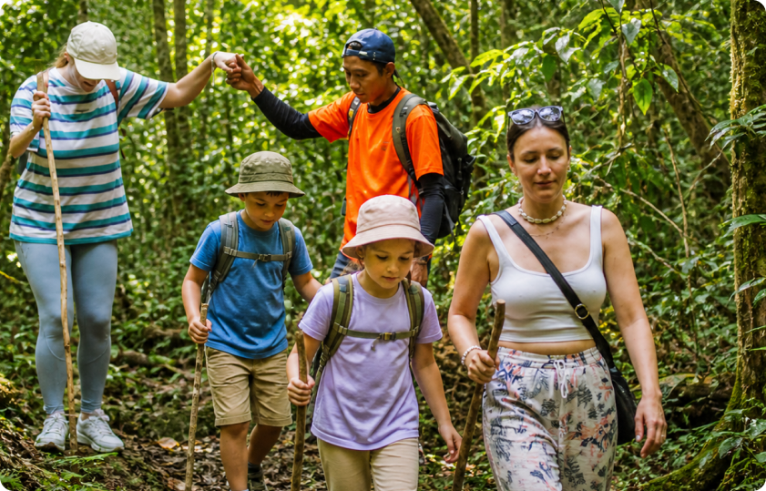 family trekking in bali